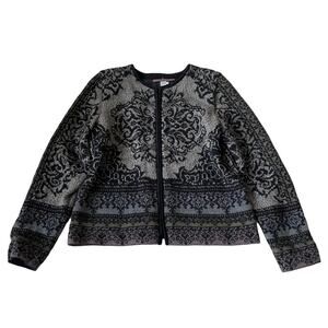 Peruvian Connection Zip Cardigan Alpaca Wool Lined Art to Wear Gray M EUC